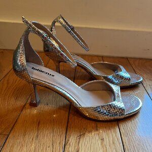 NWT Lola Cruz Kumala Heel Sandal 70mm - Silver Snakeskin size 37